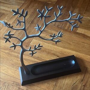 Metal Jewelry Tree Display with wooden base